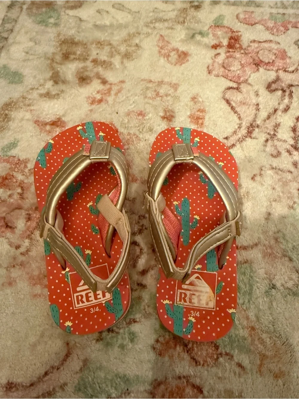 Reef Kids Orange Cactus Flip Flops with Gold Straps